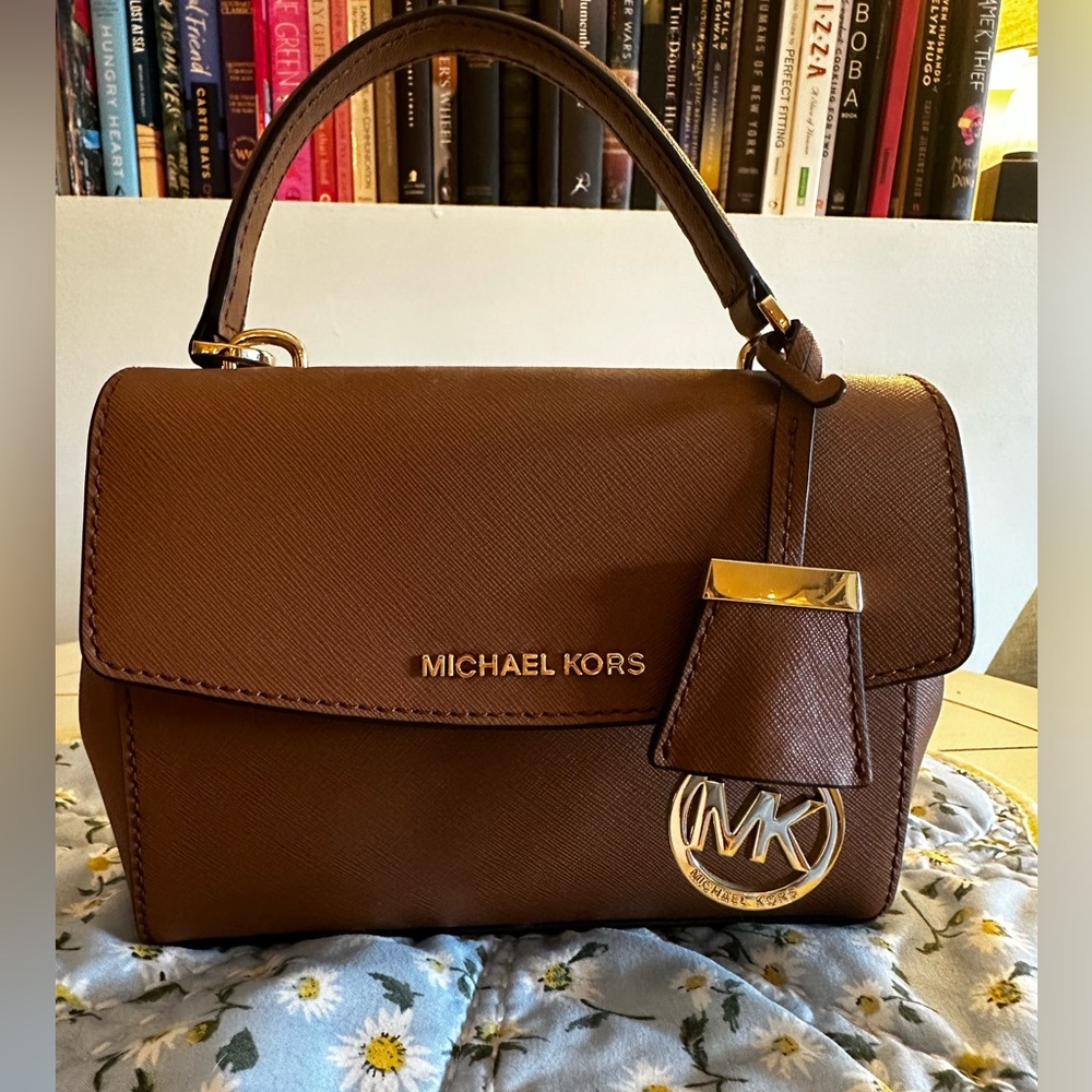 Cognac brown Michael Kors small flap crossbody with gold hardware NWOT